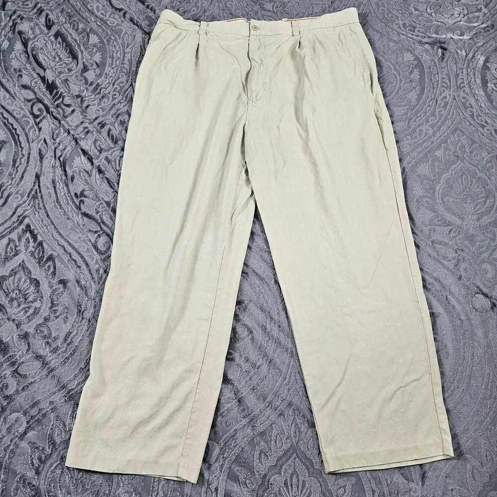Tommy Bahama Pants Mens 39x28* Beige Silk Blend Pleated Golf Chino Casual Relax